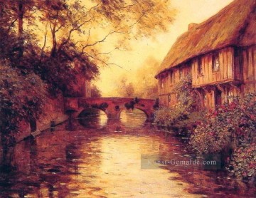  Aston Malerei - Häuser durch den Fluss Landschaft Louis Aston Knight